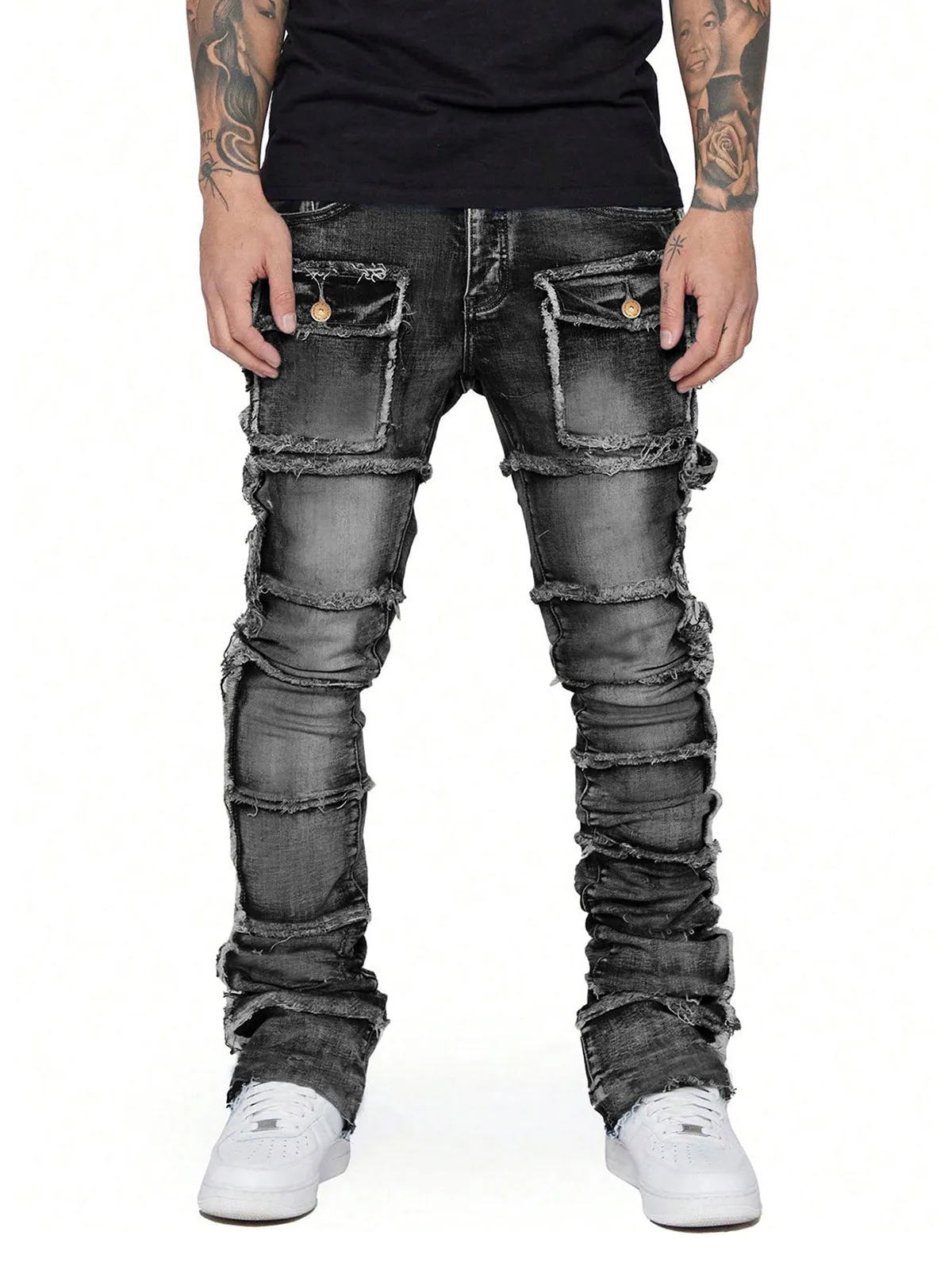 1984 Stretch Patch Layered Bootcut Stacked Jeans