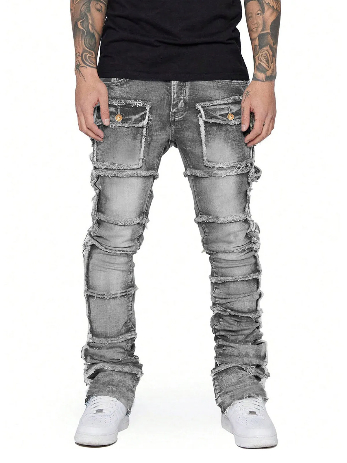 1984 Stretch Patch Layered Bootcut Stacked Jeans