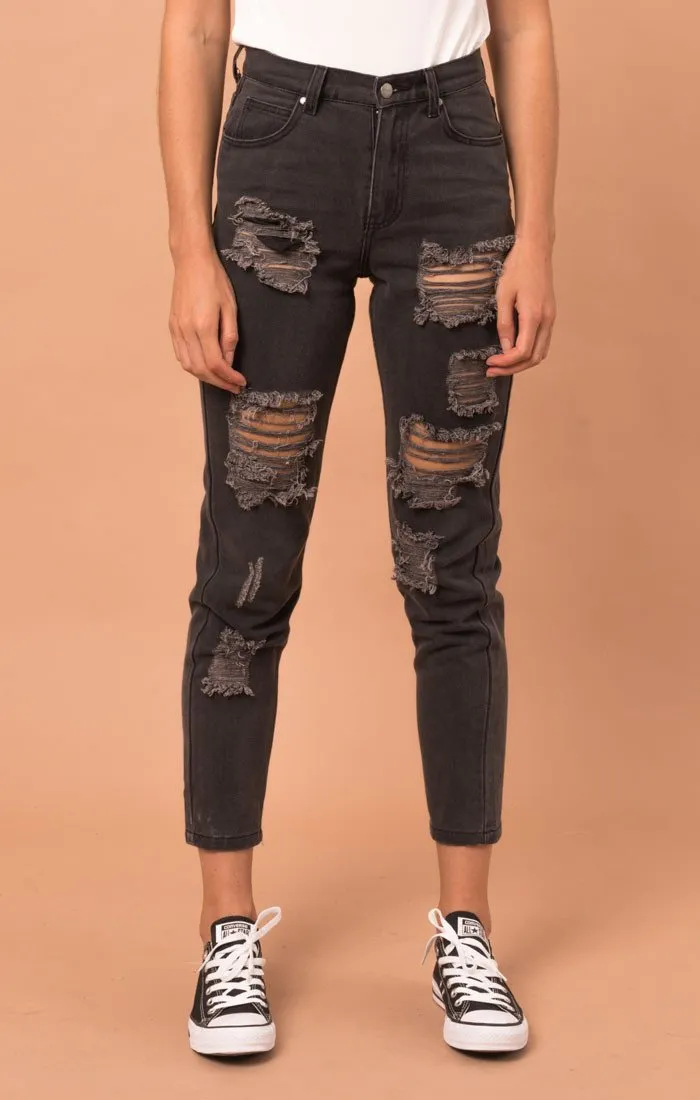 Afends Womens Ripped Luckies - High Waist Slim Jeans