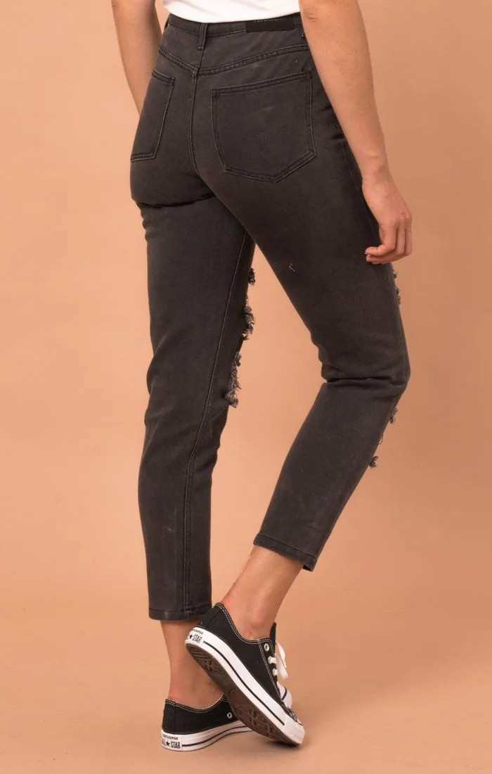 Afends Womens Ripped Luckies - High Waist Slim Jeans