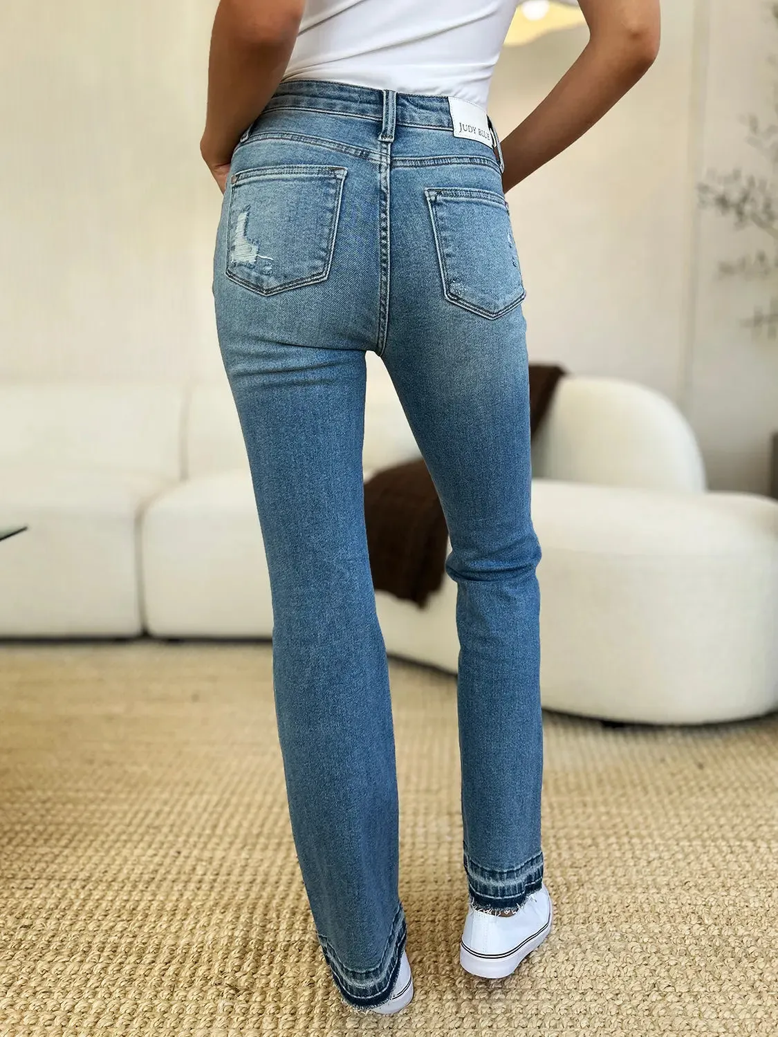 Amee Judy Blue Size Inclusive Mid Rise Destroyed Hem Distressed Jeans