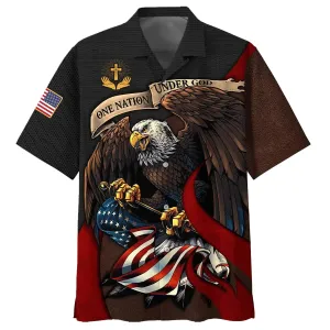 American Bald Eagle Flag Usa One Nation Under God Hawaiian Shirts - Christian Hawaiian Shirt - Hawaiian Summer Shirts