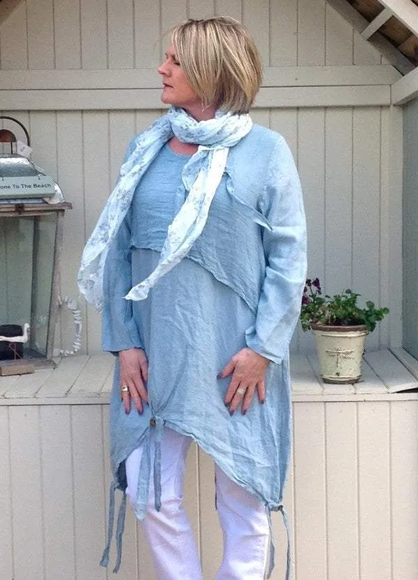 Angelina linen Tunic Dress in Sky Blue Made In Italy By Feathers Of Italy One Size