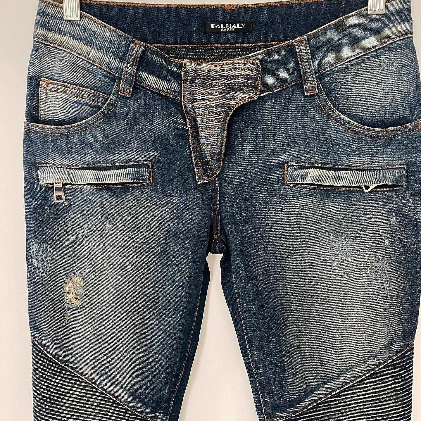 BALMAIN Distressed Biker Jeans