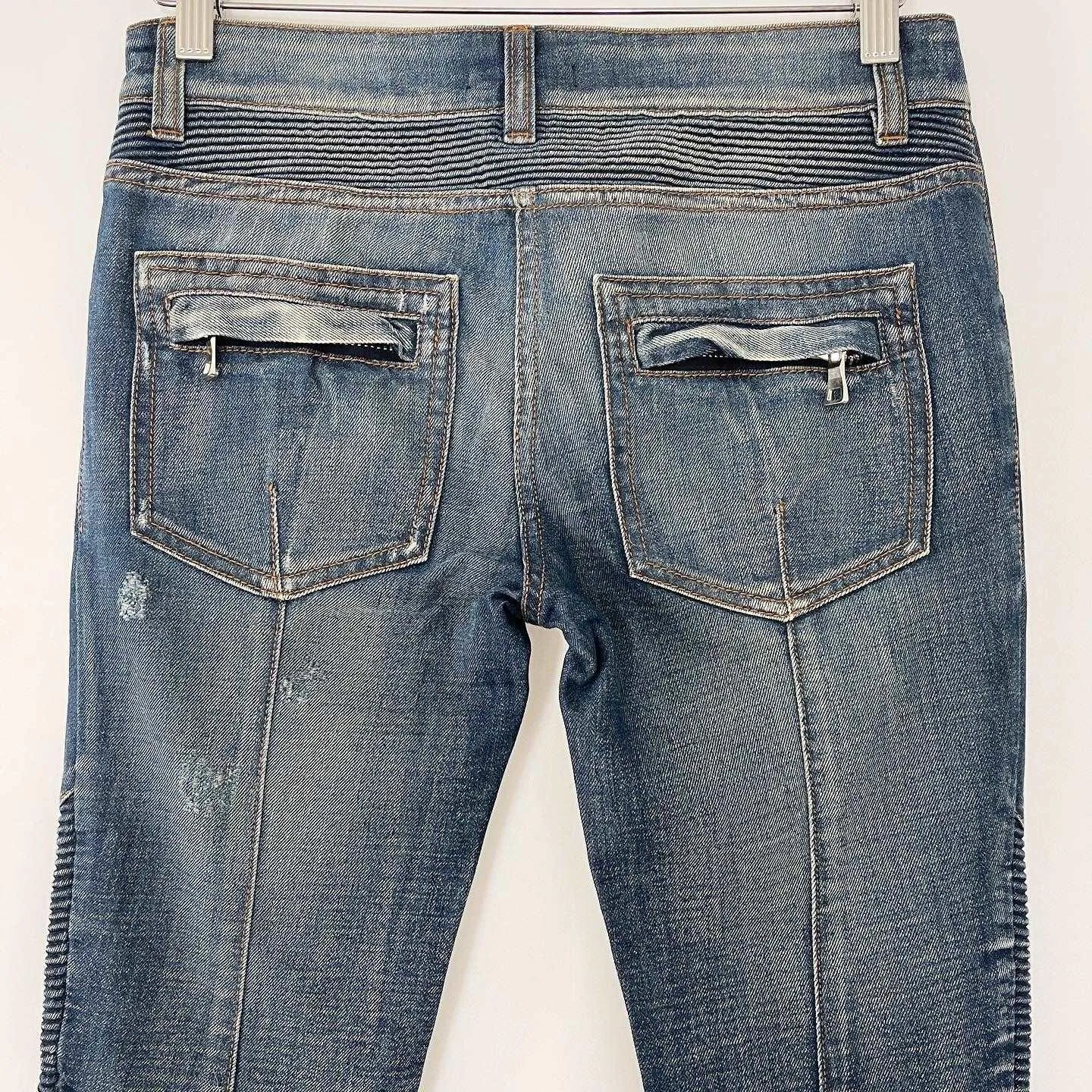 BALMAIN Distressed Biker Jeans