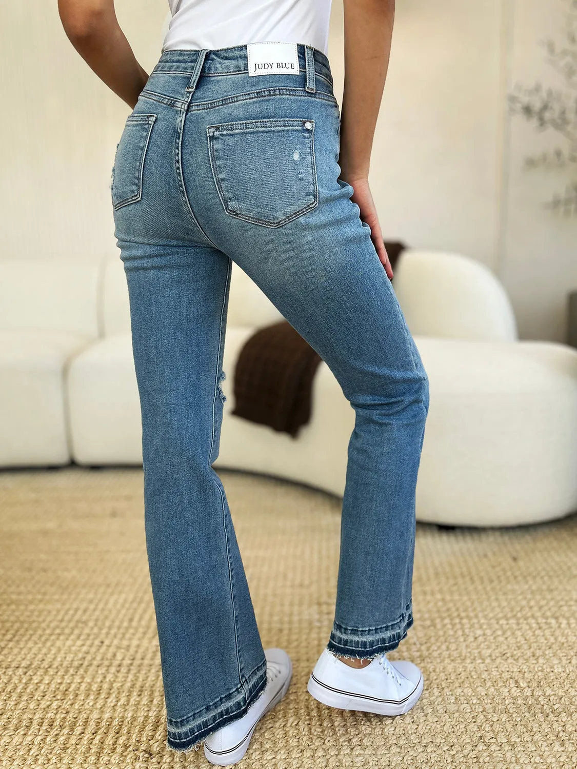 Bella Judy Blue Full Size Mid Rise Destroyed Hem Distressed Jeans