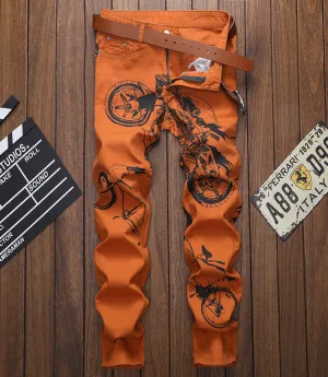 Black print orange men jeans