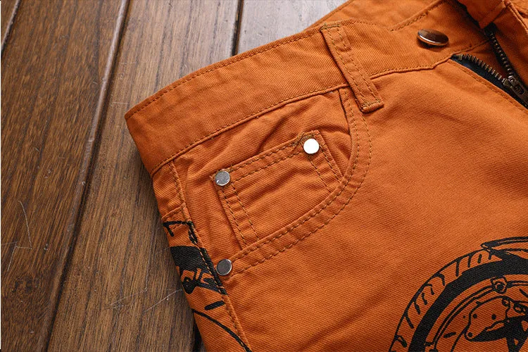 Black print orange men jeans