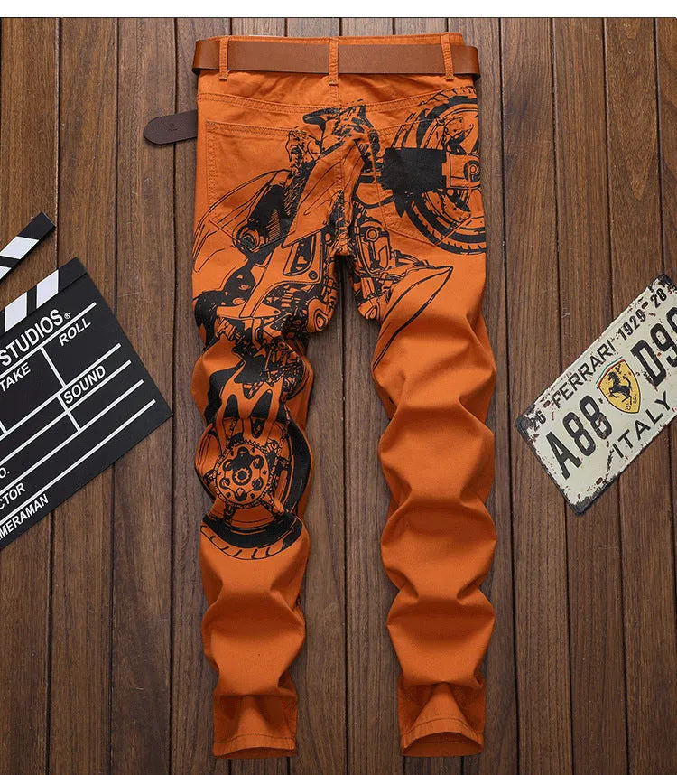 Black print orange men jeans