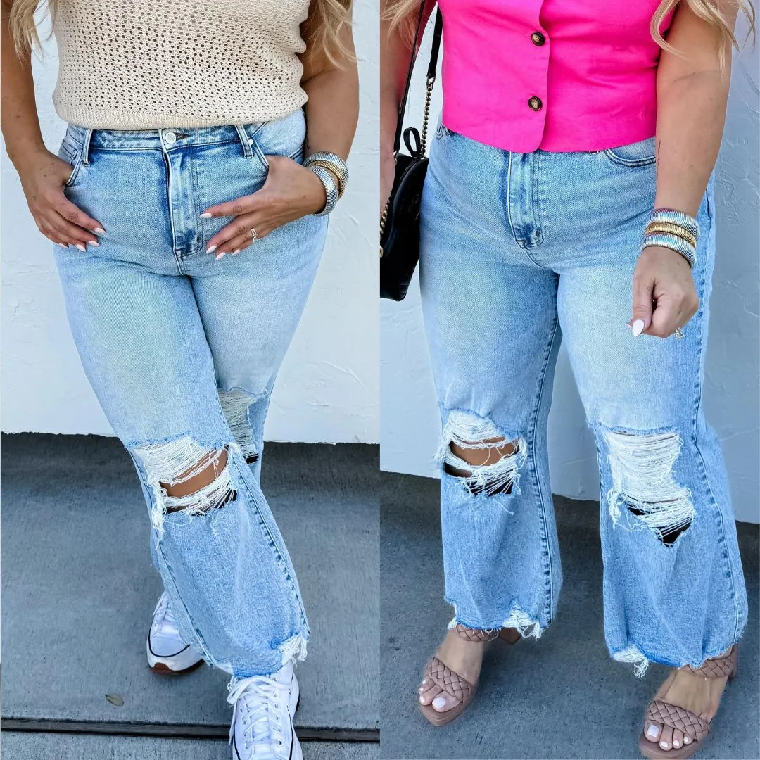 Blakeley Light Acid wash Distressed Crop Jeans