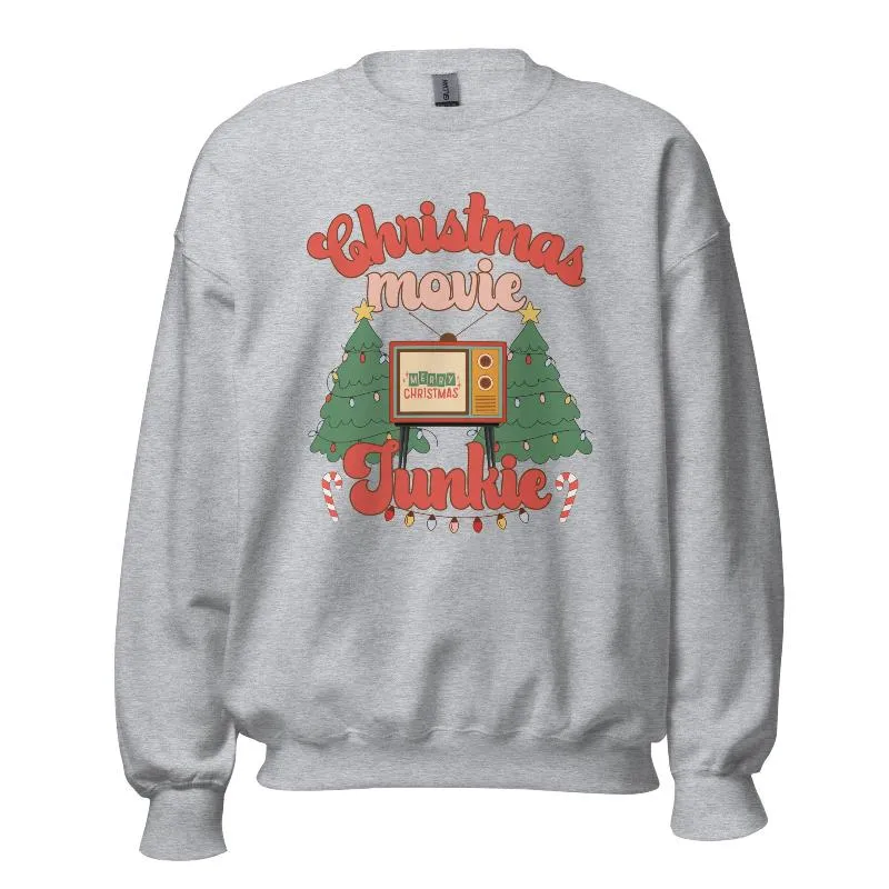 Christmas Movie Junkie Crewneck Pullover Sweatshirt