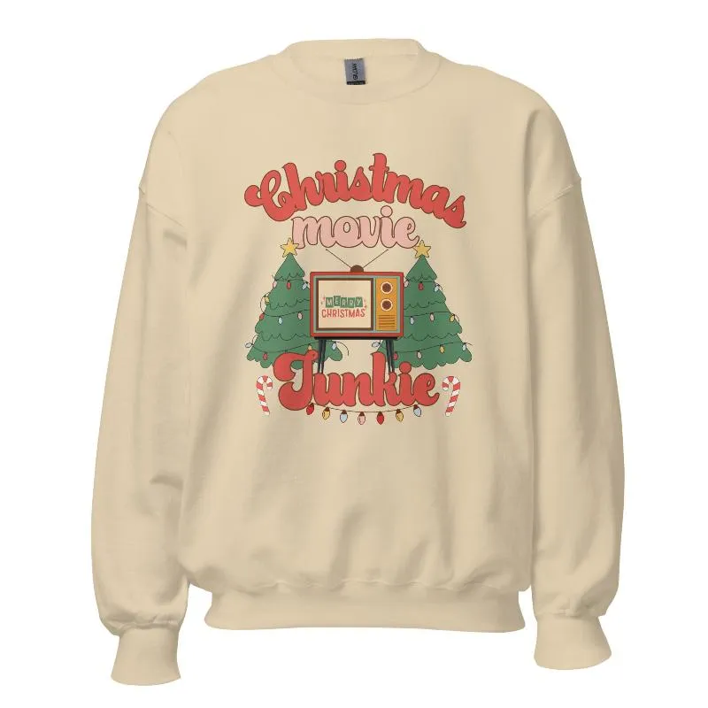 Christmas Movie Junkie Crewneck Pullover Sweatshirt