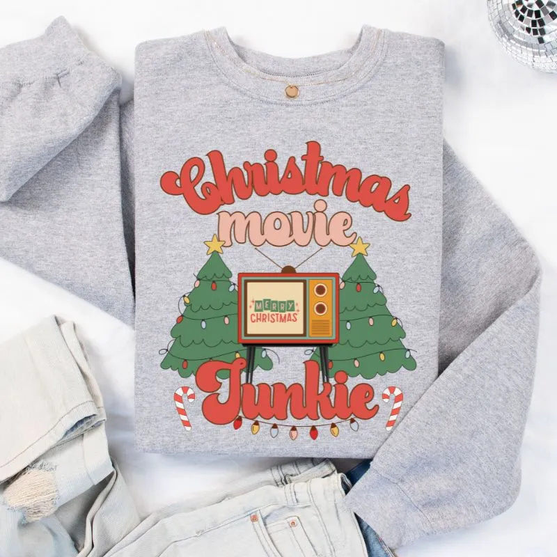 Christmas Movie Junkie Crewneck Pullover Sweatshirt