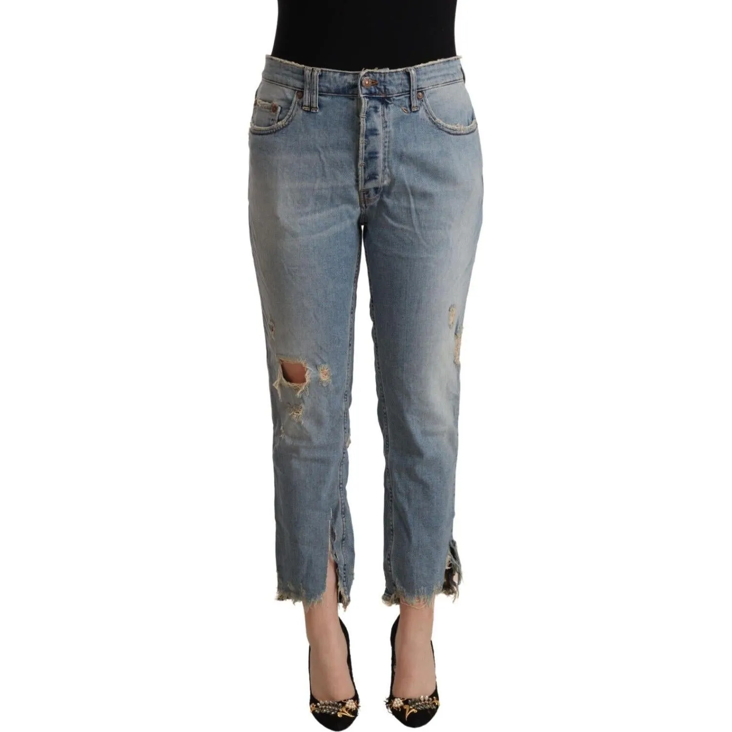 CYCLE Chic Distressed Mid Waist Cropped Denim