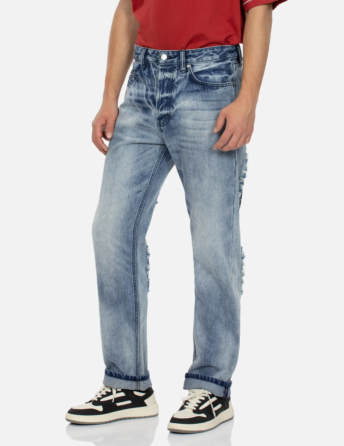 Distressed Daicock Straight Fit Washed Jeans