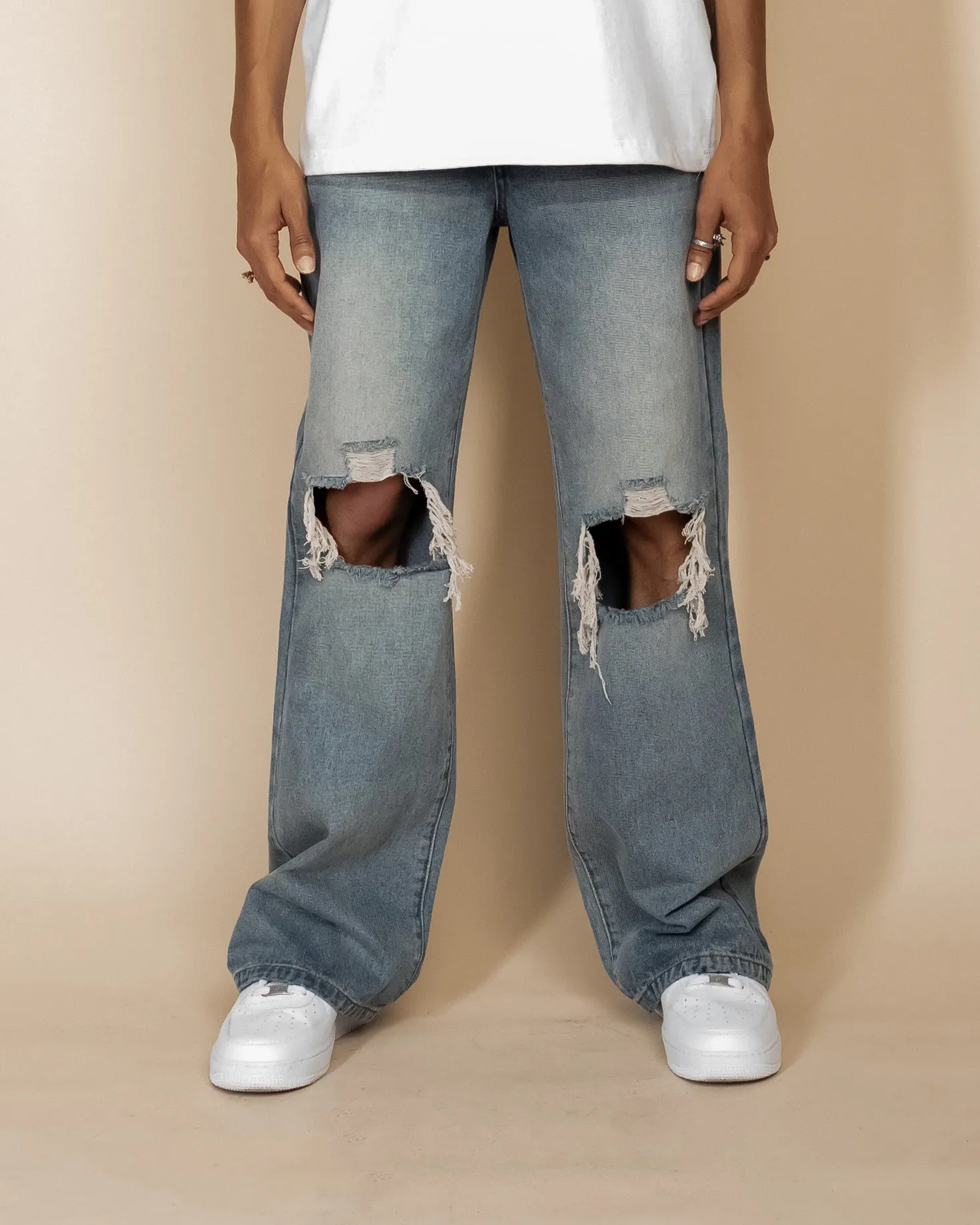 EPTM DISTRESSED BAGGY JEANS - DENIM BLUE