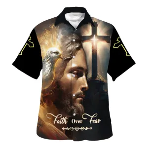 Faith Over Fear Dove Jesus Cross Hawaiian Shirt For Men and Women - Christian Hawaiian shirt