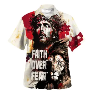 Faith Over Fear Lion Jesus Painting Hawaiian Shirt For Men and Women - Christian Hawaiian shirt