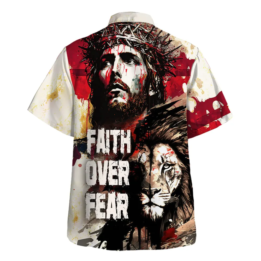 Faith Over Fear Lion Jesus Painting Hawaiian Shirt For Men and Women - Christian Hawaiian shirt