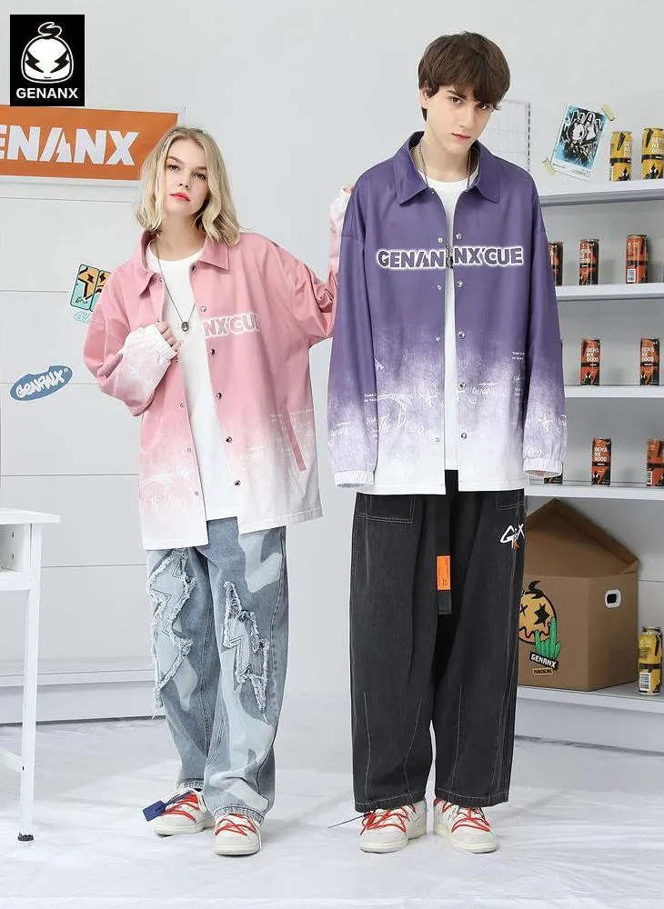 Fantasy Graffiti Gradient Print Lapel Couple Jacket