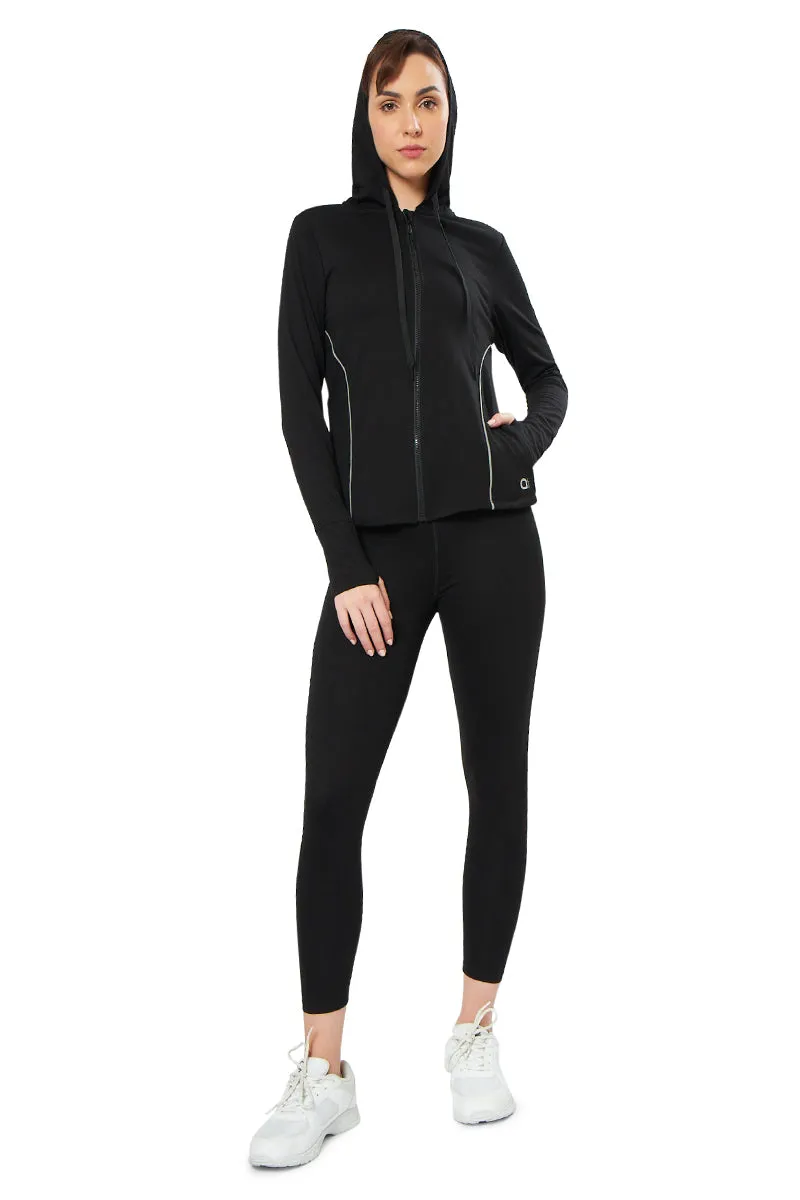 Flaunt Hoodie Full Sleeve Active Jacket - Jet Black