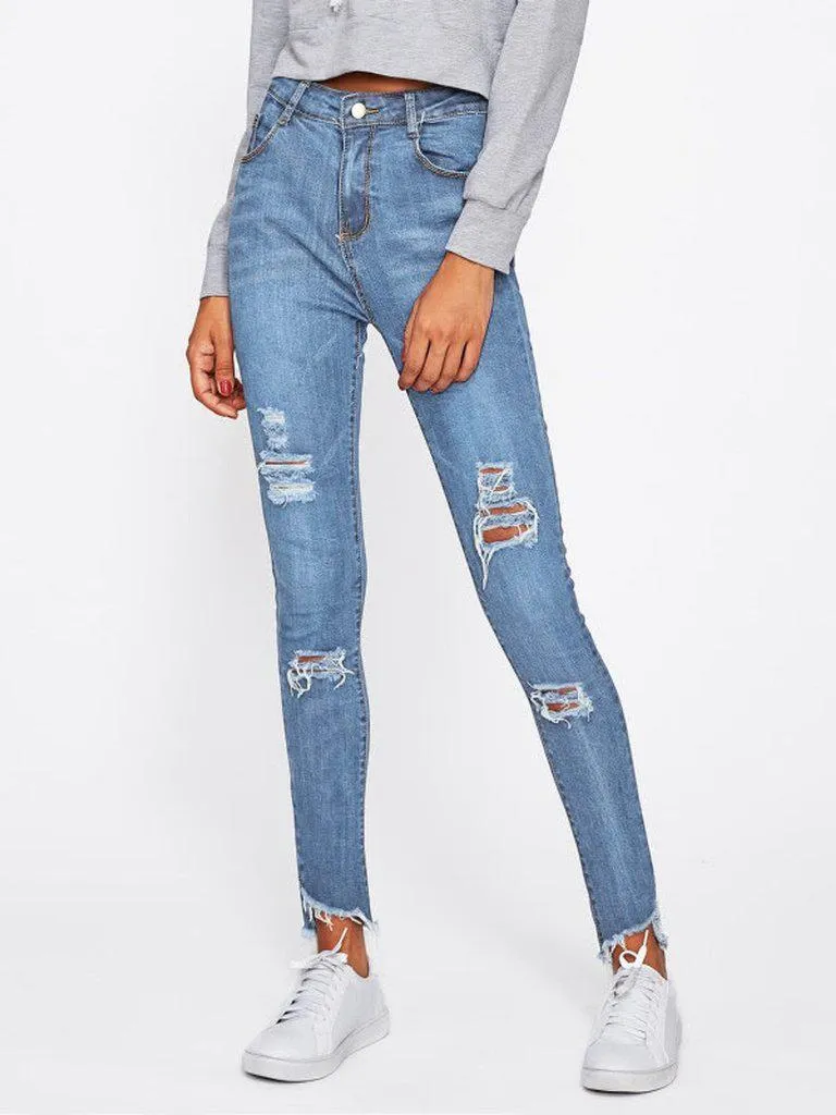 Frayed Hem Ripped Jeans