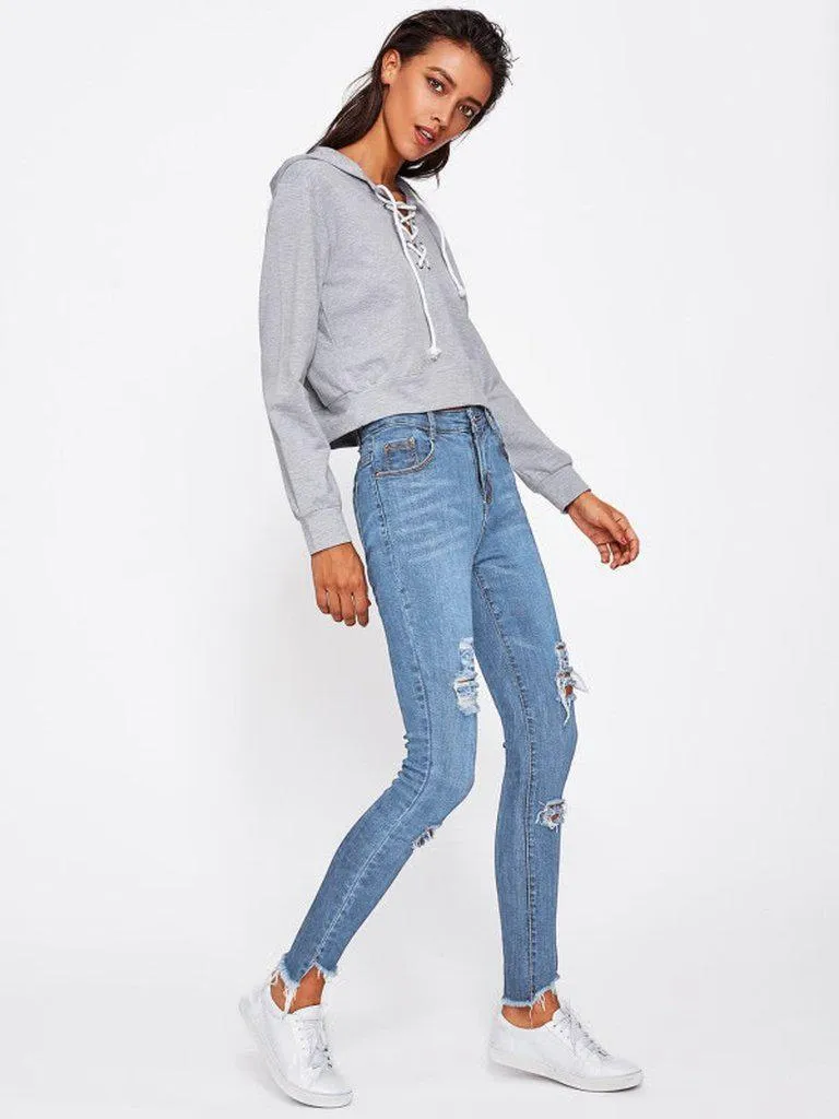 Frayed Hem Ripped Jeans