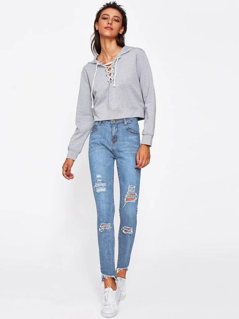 Frayed Hem Ripped Jeans