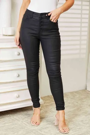 Full Size High Rise Black Coated Ankle Skinny Jeans