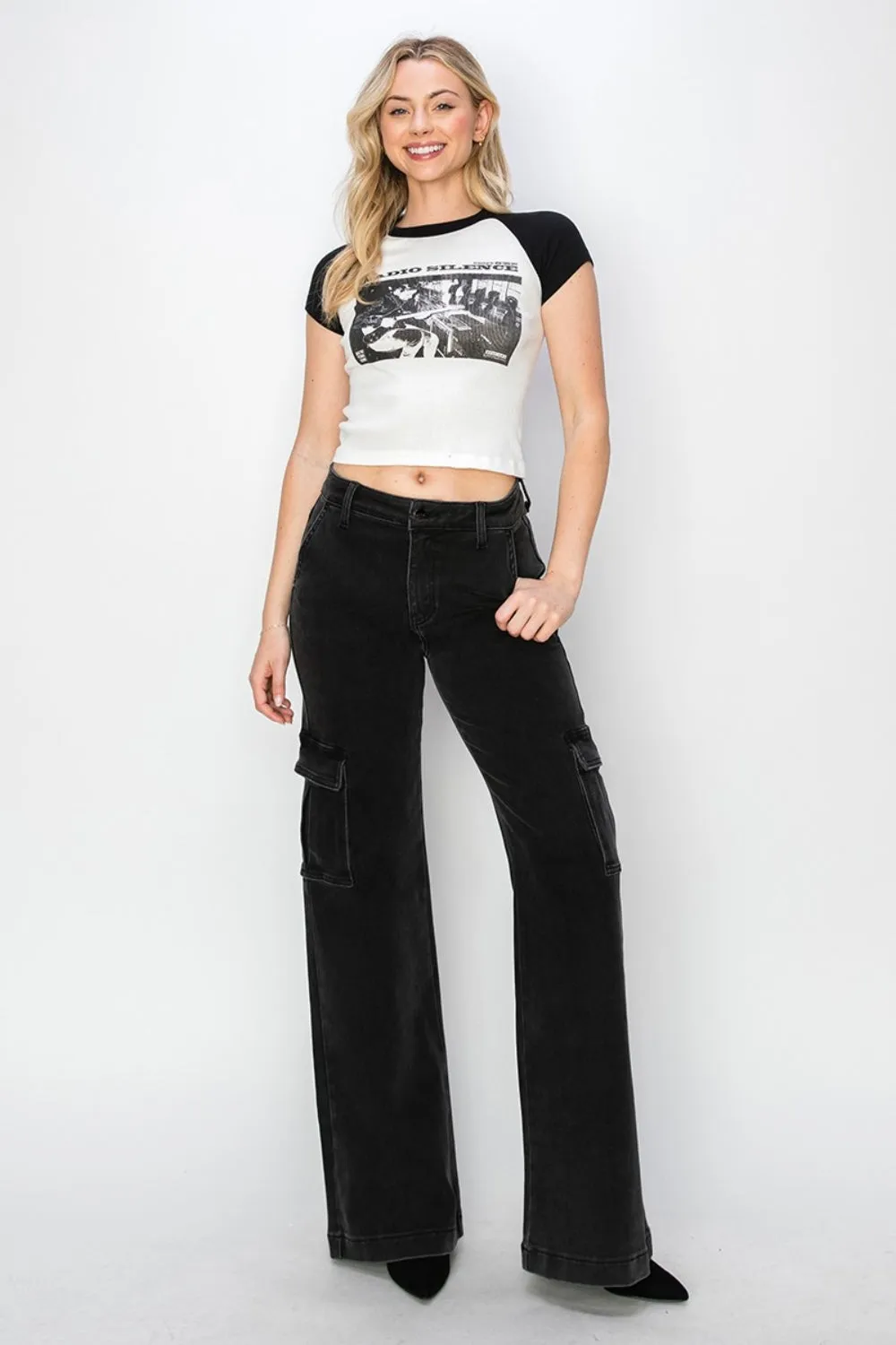 Full Size High Rise Wide Leg Cargo Jeans