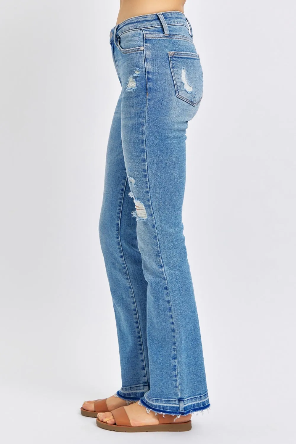 Full Size Mid Rise Destroyed Hem Distressed Jeans