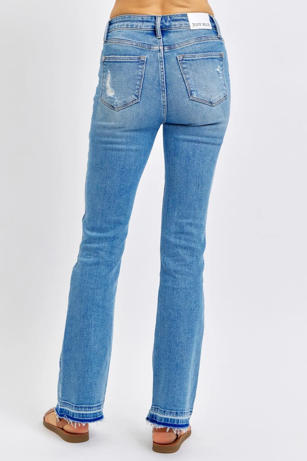 Full Size Mid Rise Destroyed Hem Distressed Jeans