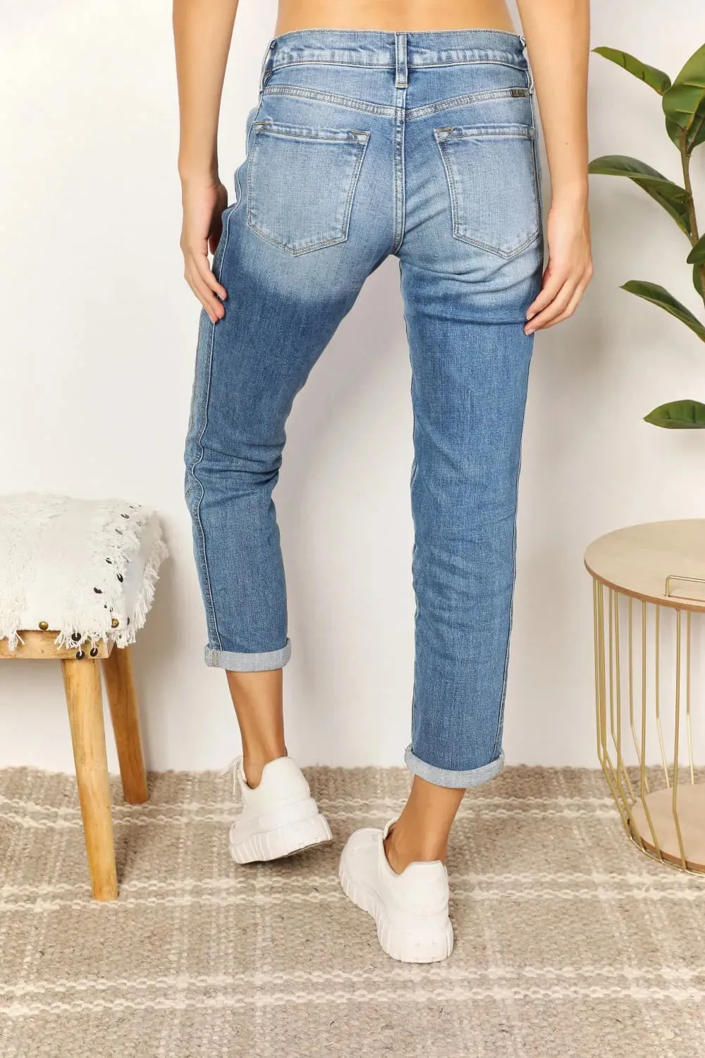 Full Size Mid Rise Slim Boyfriend Jeans