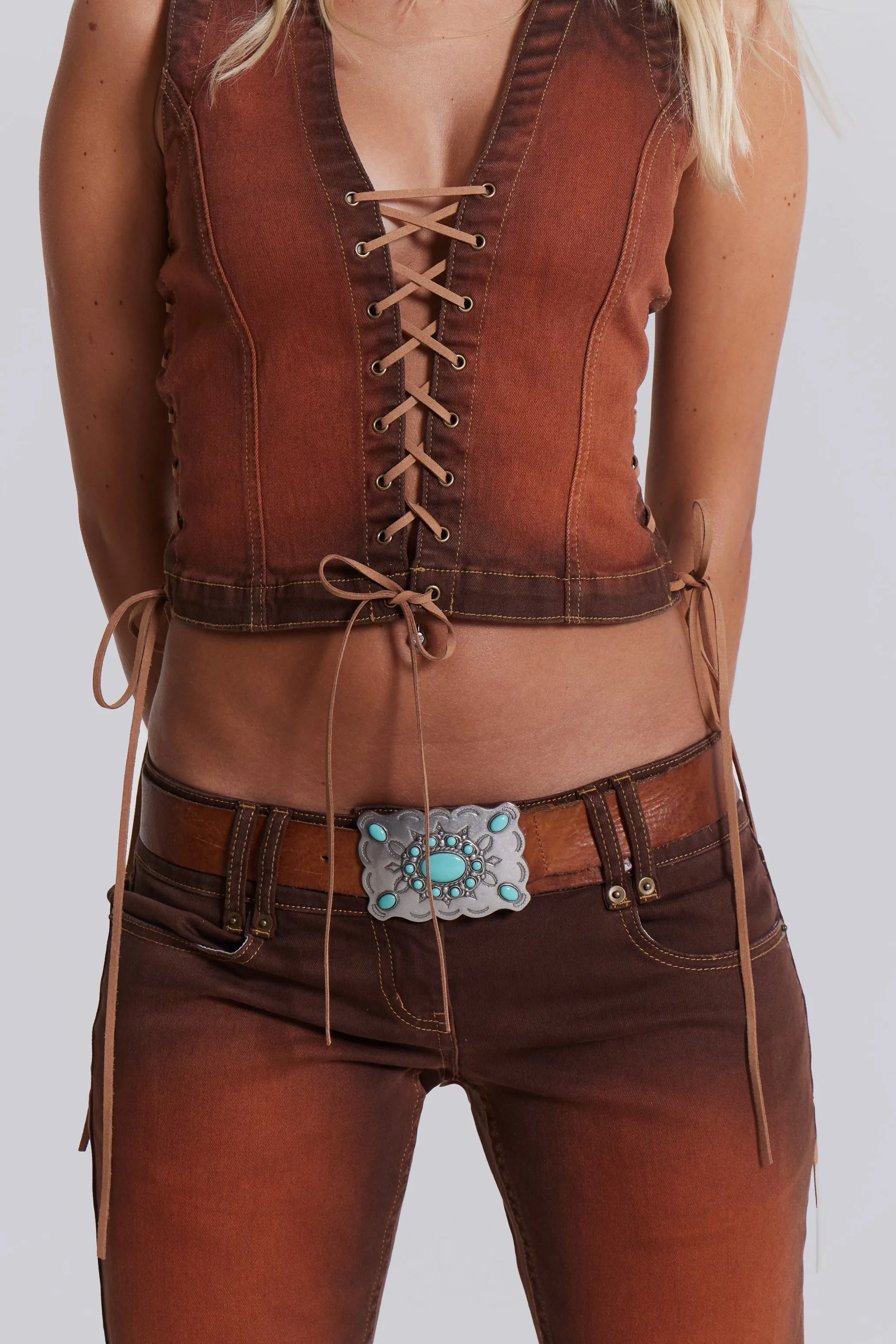 Genesis Denim Lace Up Corset Top