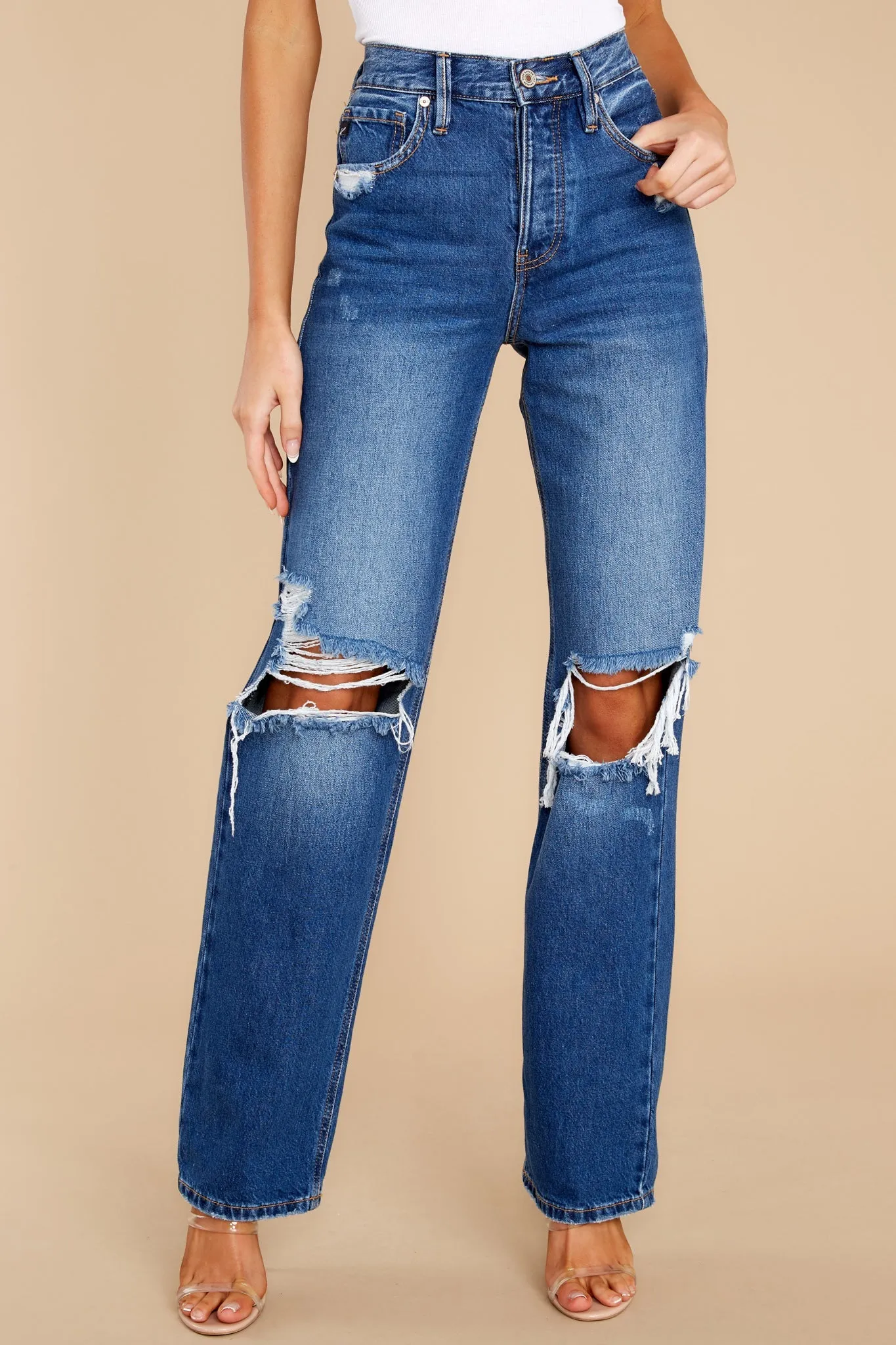 Getting It Right Medium Wash Distressed Straight Jeans