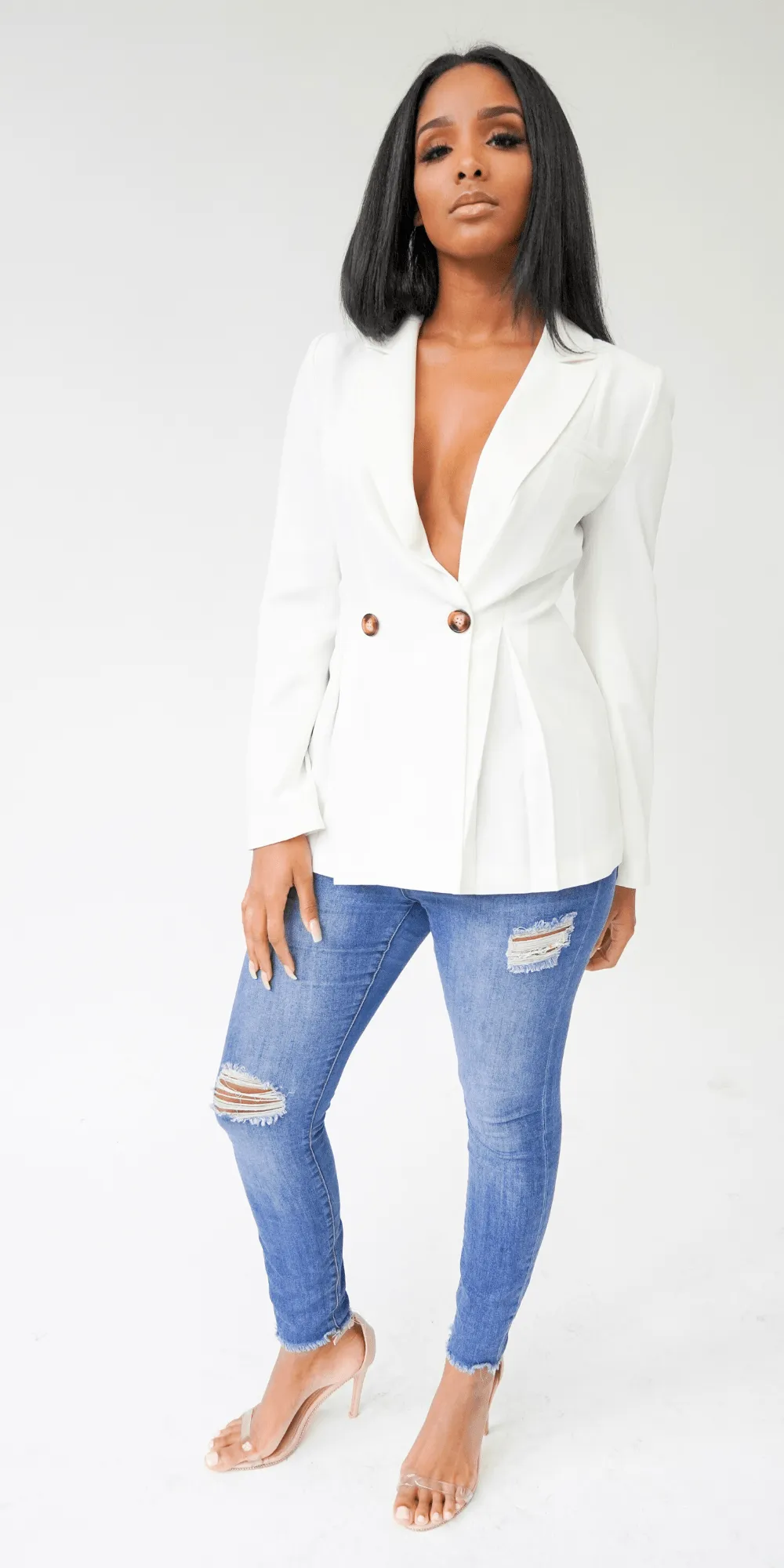 Go Getter | Cut Out Back Blazer - White