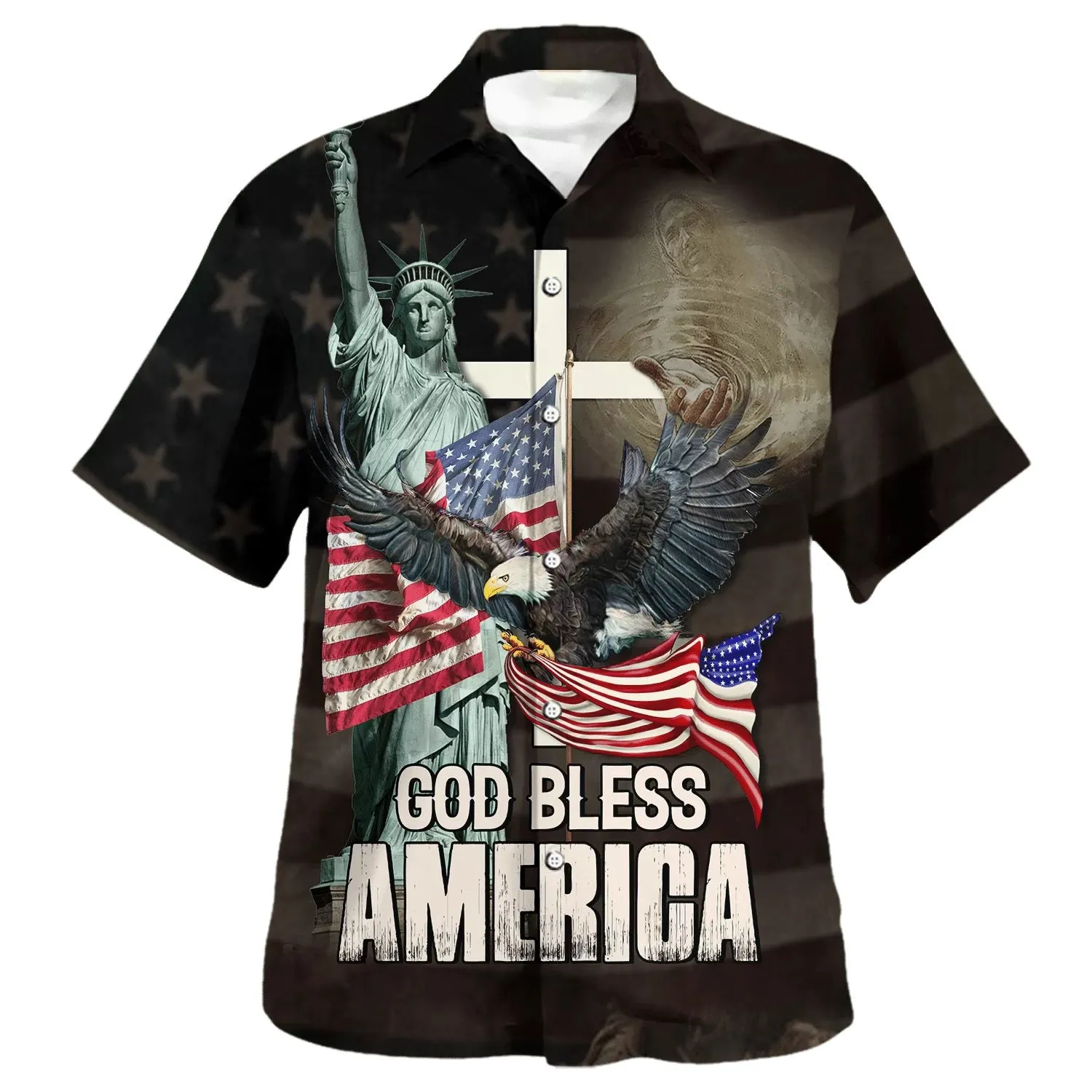 God Bless American Jesus Eagle Hawaiian Shirt - Christian Hawaiian Shirt - Religious Hawaiian Shirts