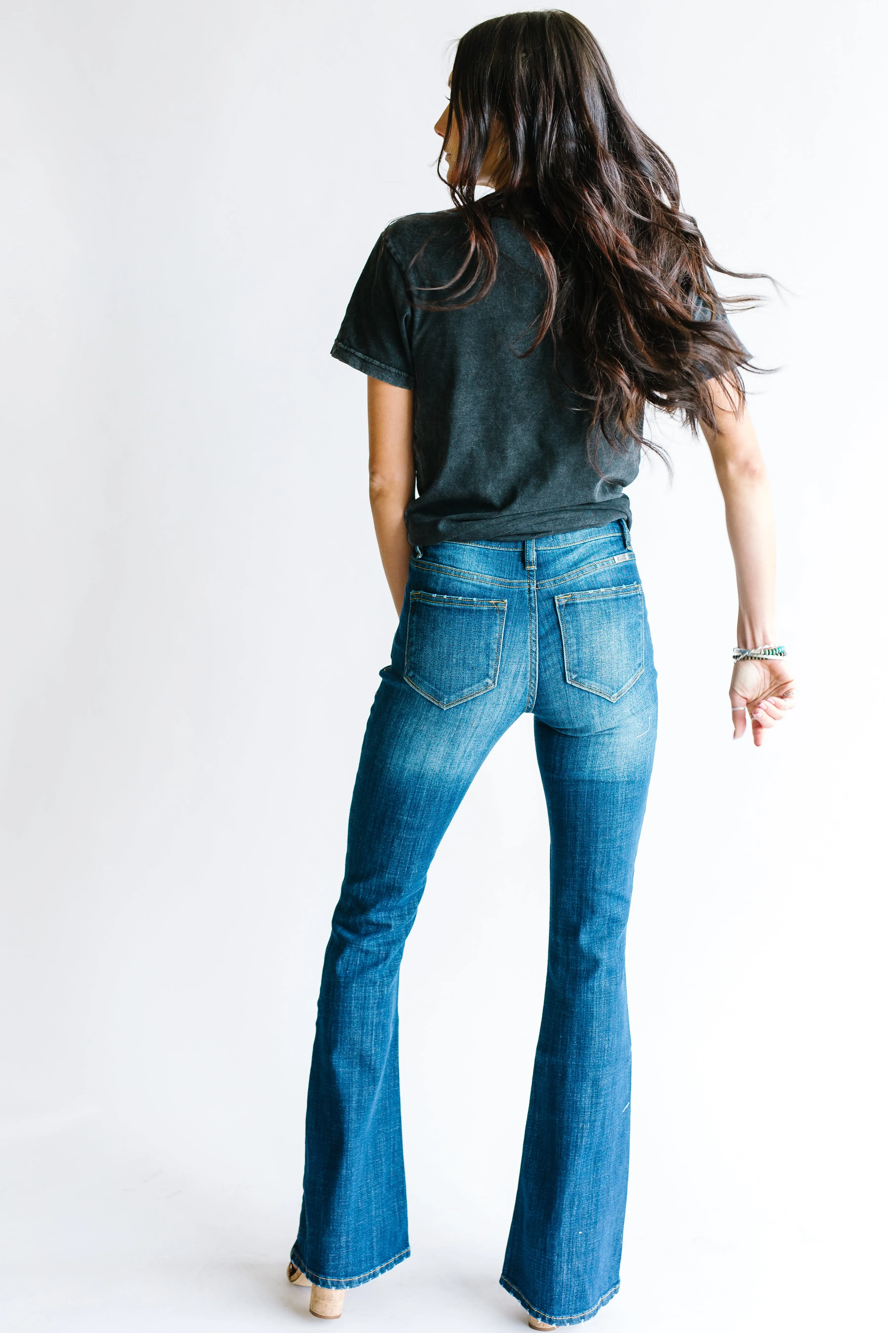 Have It All Dark Wash Kancan Flare Petite/Regular Sizing