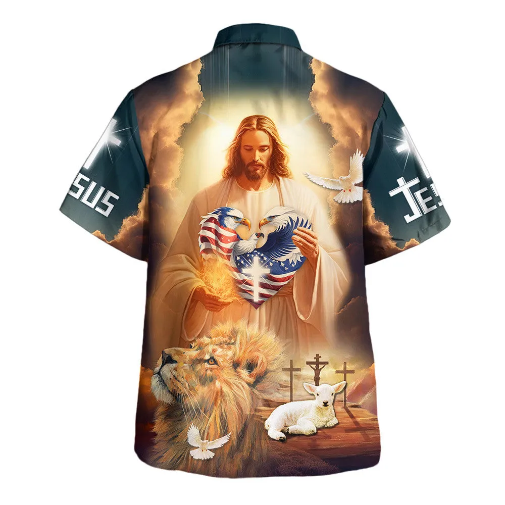 Heart Eagle Jesus Lion And Lamb Hawaiian Shirt For Men and Women - Faith inspired Hawaiian shirt