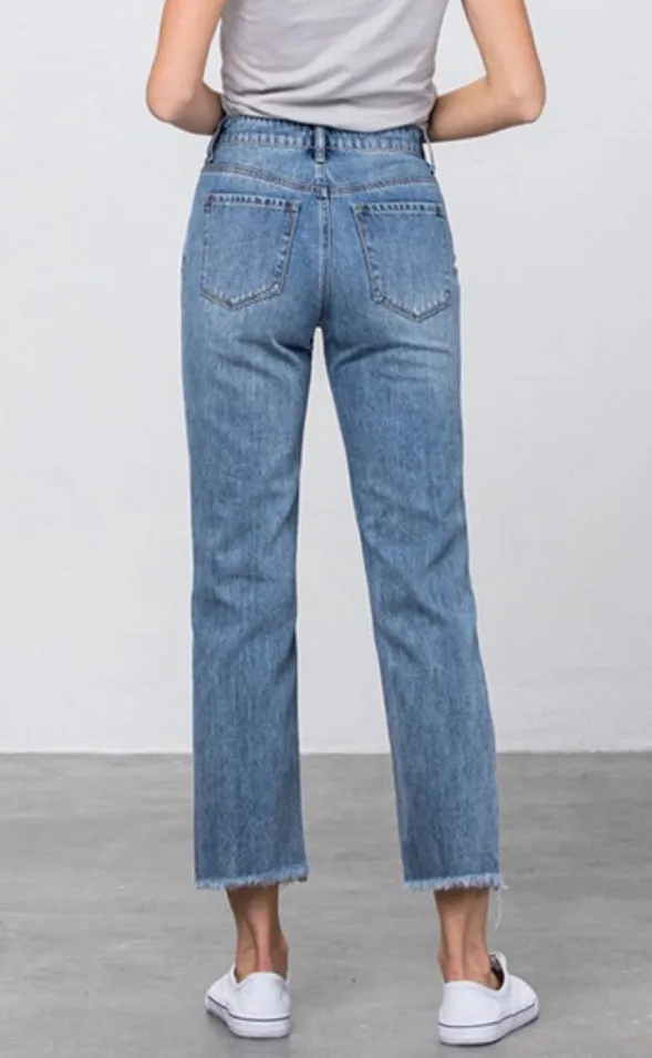 Heavy Distressed Straight Jeans