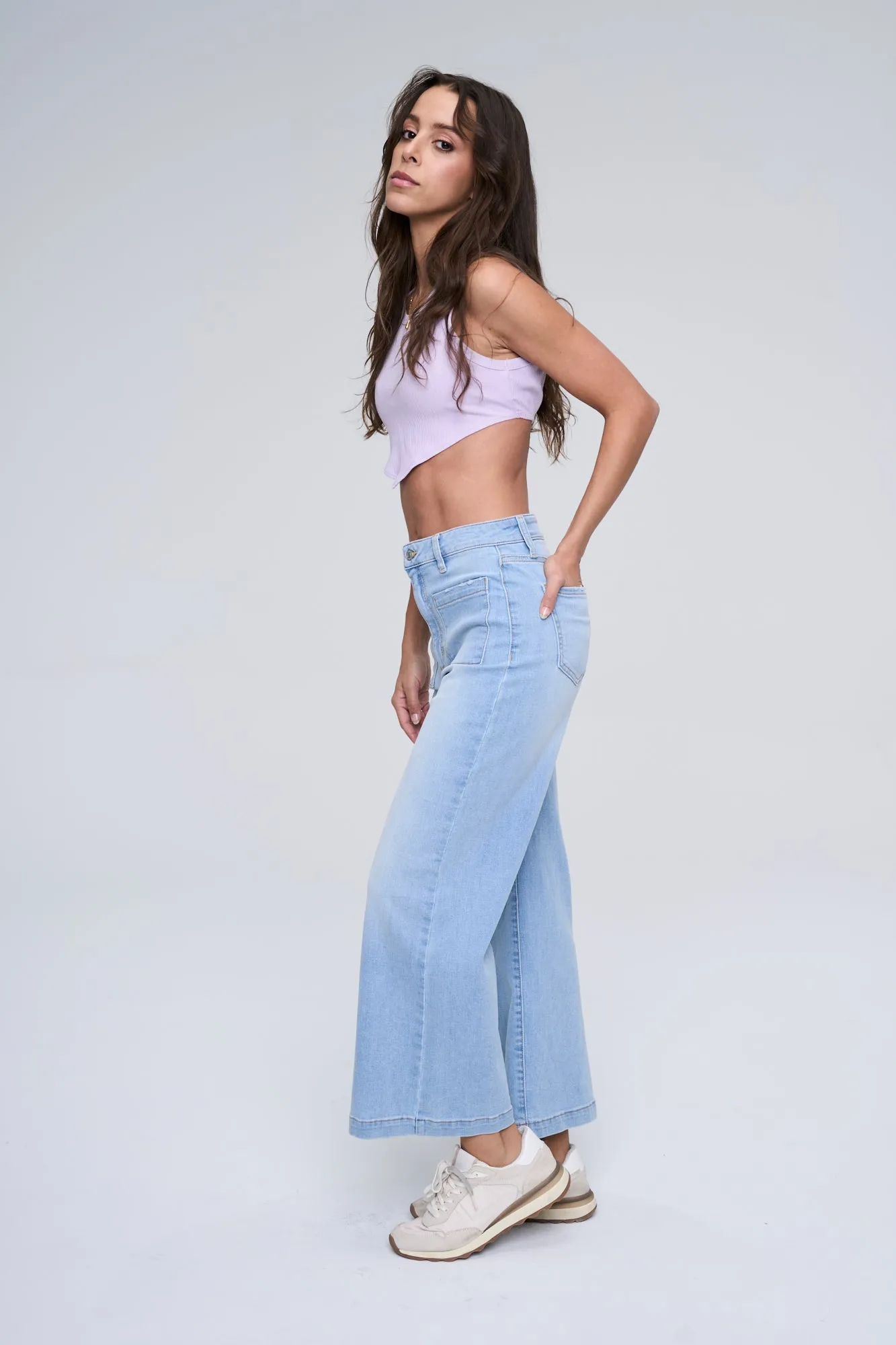 HIGH RISE CROP WIDE LEG IN MEDIUM LIGHT  / SP-P12649