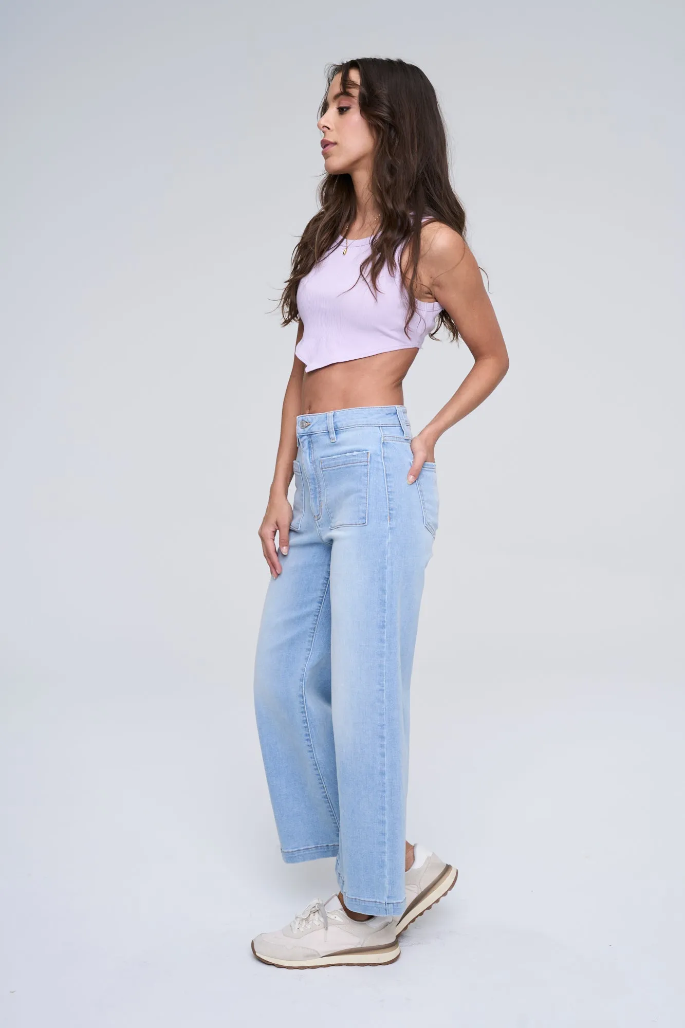 HIGH RISE CROP WIDE LEG IN MEDIUM LIGHT  / SP-P12649