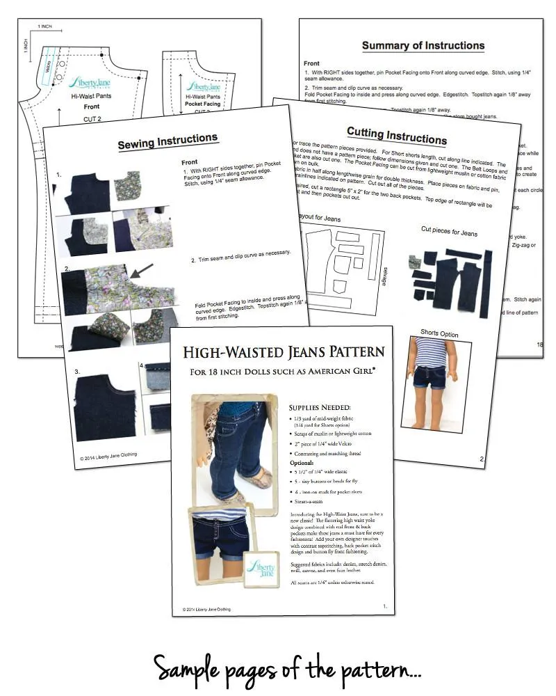 High-Waisted Jeans 18" Doll Clothes Pattern