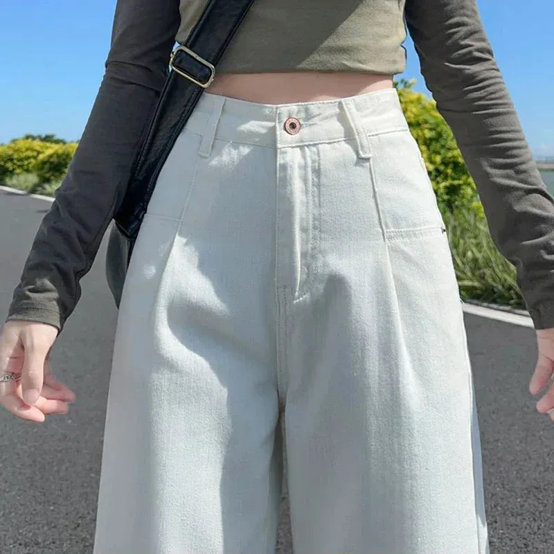 High Waisted Wide Leg Straight Loose Denim Pants