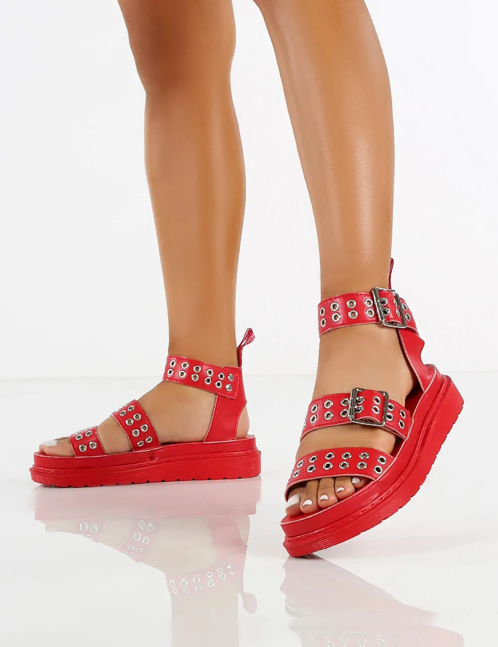 Hype Red Chunky Studded Sandals