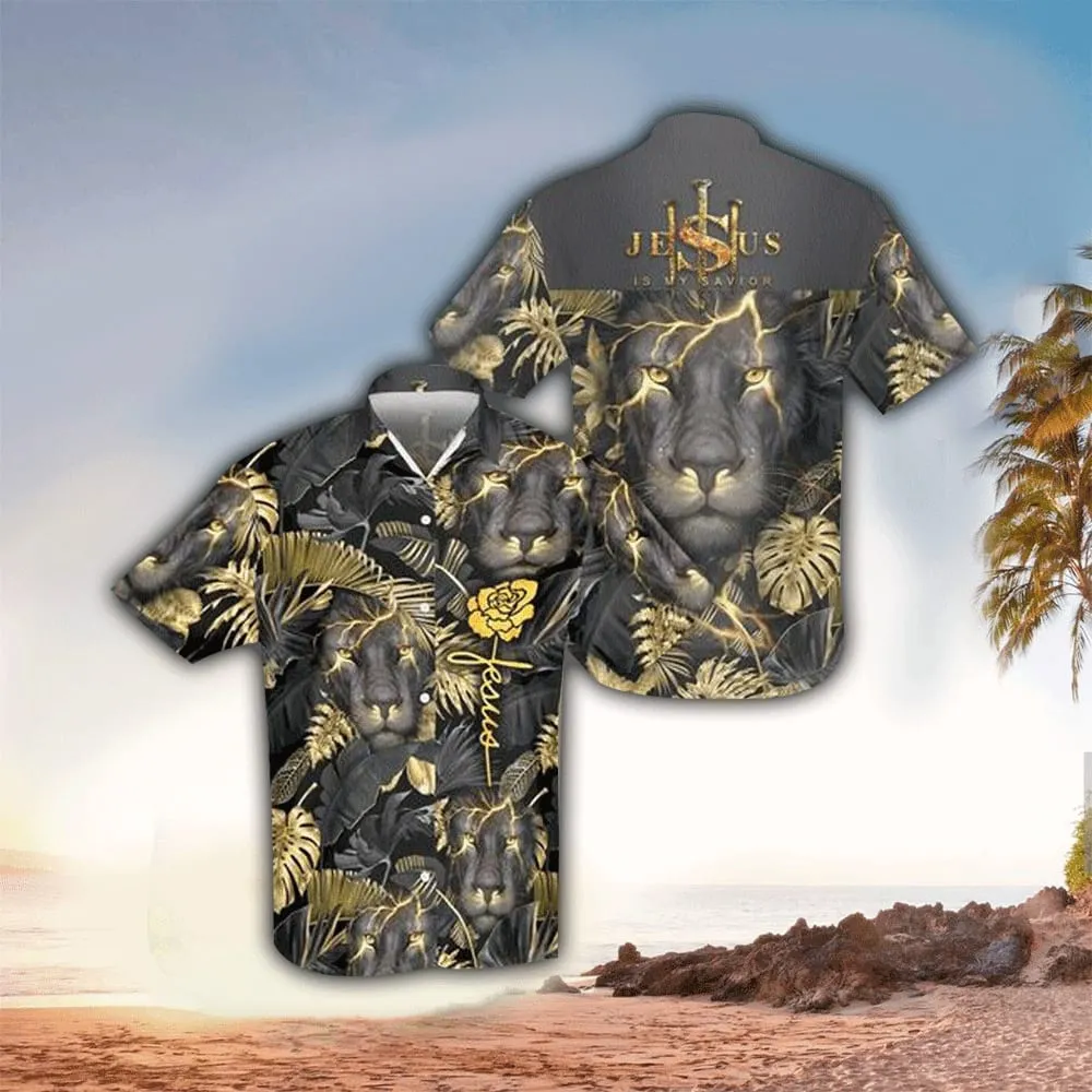 Jesus Is My Savior Three Nails Black Lion Hawaiian Shirt - Christian Hawaiian Shirt for Men Women