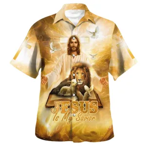 Jesus Lion And The Lamb Hawaiian Shirt For Men - Jesus Is My Savior Hawaiian Shirts - Christian Hawaiian Shirt