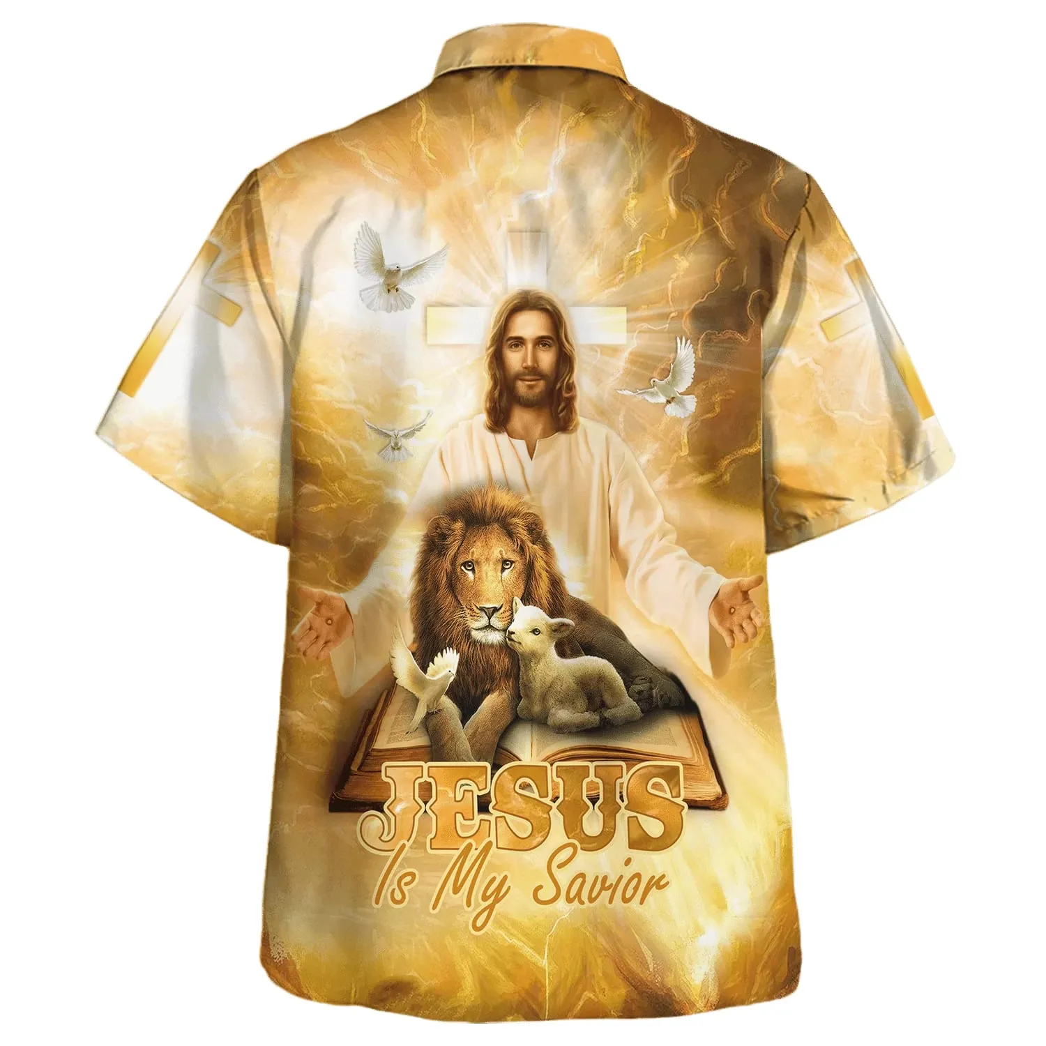 Jesus Lion And The Lamb Hawaiian Shirt For Men - Jesus Is My Savior Hawaiian Shirts - Christian Hawaiian Shirt