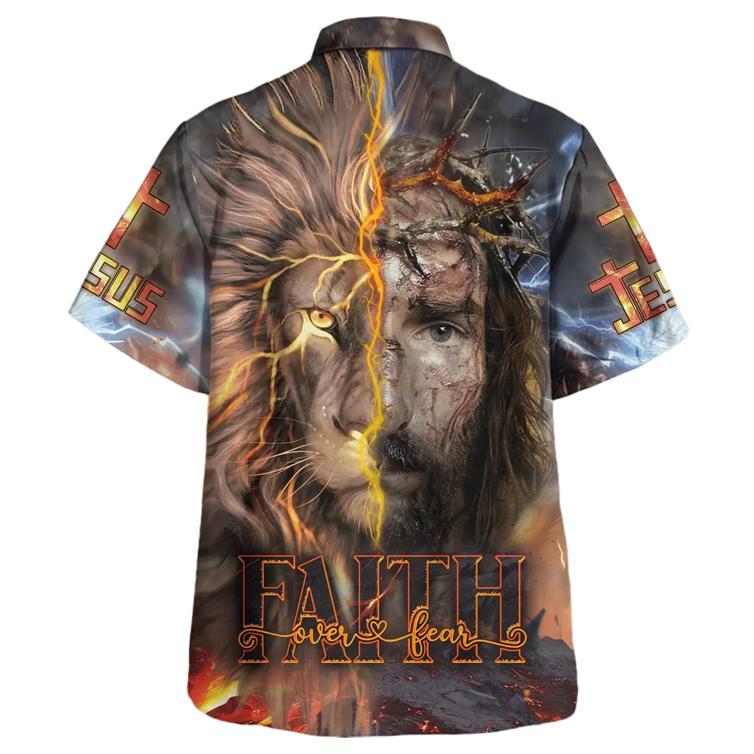 Jesus Praying Lion Christian Cross Faith Hawaiian Shirt - Christian Hawaiian Shirt - Religious Hawaiian Shirts