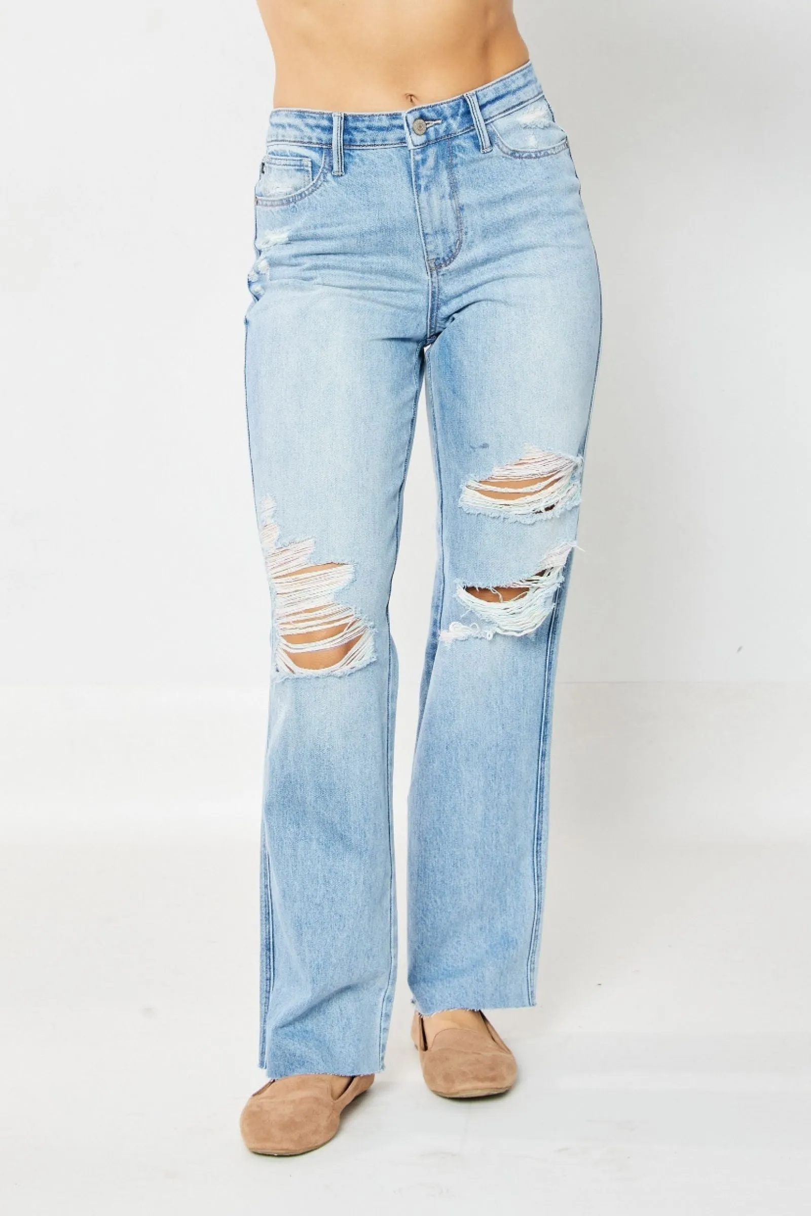 Judy Blue Sara High Rise 90’s Distressed Straight Leg Jeans